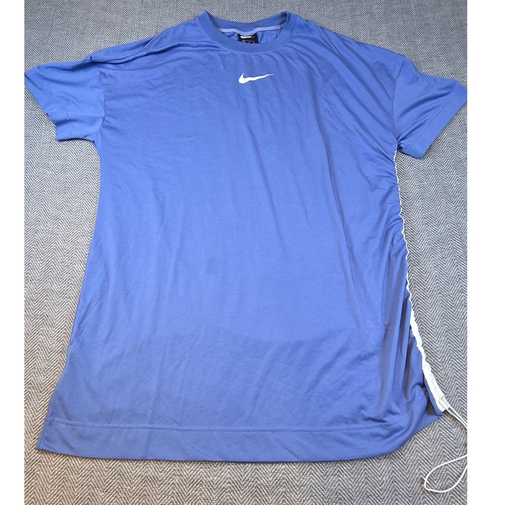 Nike Sportswear Womens XL Blue Oversized T-Shirt Dress Side Cinch Large Swoosh
